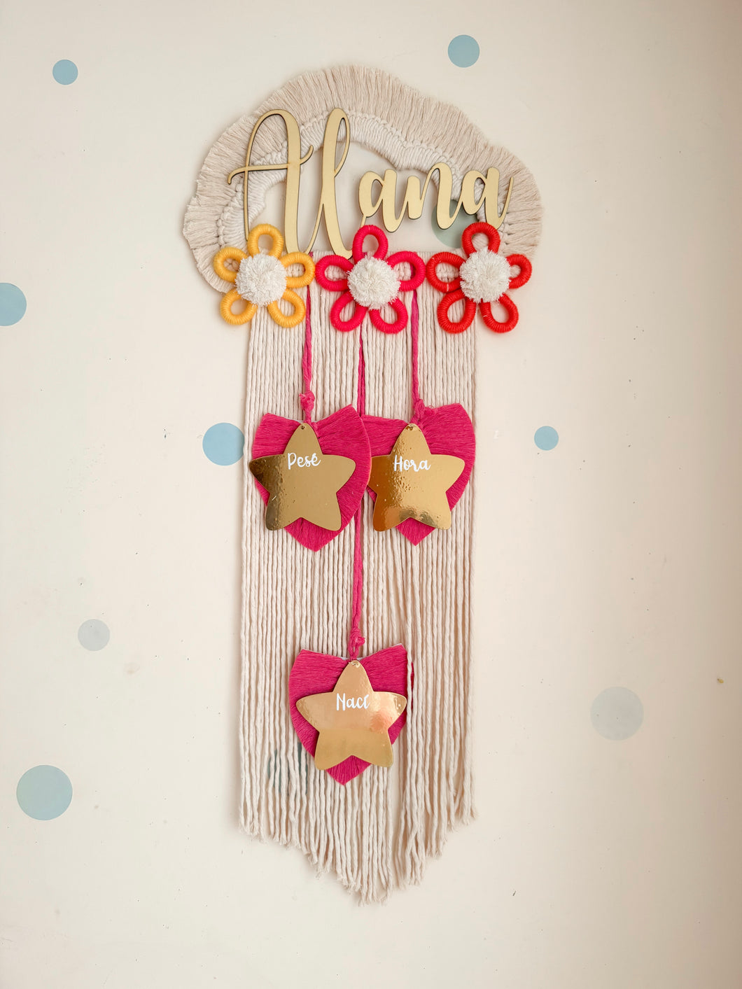Nube de algodón trio de flores y hojas con estrellitas